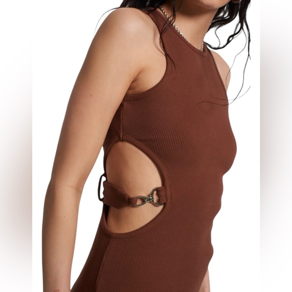 Ragged Priest Cut Out Sleeveless Brown Ribbed Midi Dress Size 14/Large NWT - Picture 7 of 13